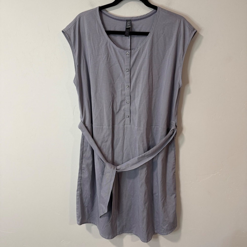 Mountain Hardwear Womens Citypass Travel Shirt Dress‎ Large Grey Stripe Belted